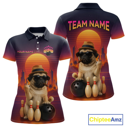 Custom Funny PugDog Bowling Jersey for Women Bowling Team Shirts for Bowler Polo & 1/4 Zip HNT538