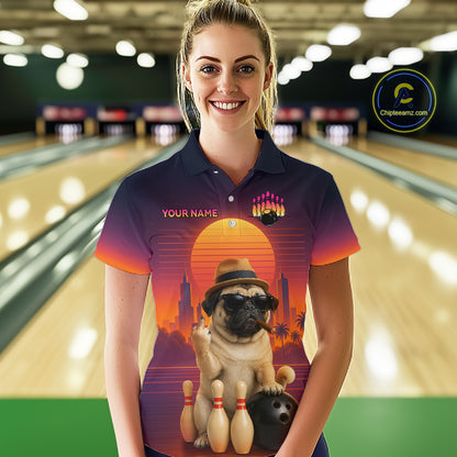 Custom Funny PugDog Bowling Jersey for Women Bowling Team Shirts for Bowler Polo & 1/4 Zip HNT538
