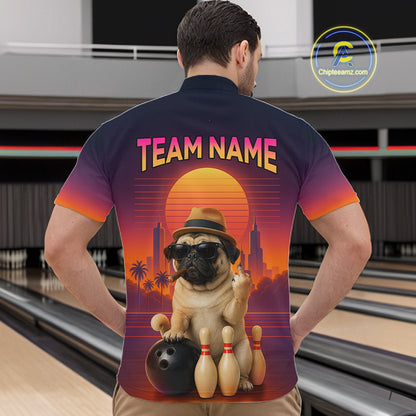 Custom Funny PugDog Bowling Jersey for Men Bowling Team Shirts for Bowler Polo & 1/4 Zip HNT538