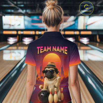 Custom Funny PugDog Bowling Jersey for Women Bowling Team Shirts for Bowler Polo & 1/4 Zip HNT538
