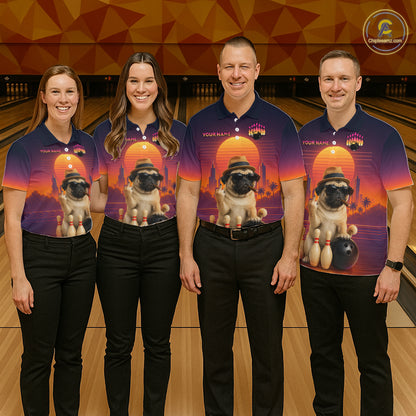 Custom Funny PugDog Bowling Jersey for Men Bowling Team Shirts for Bowler Polo & 1/4 Zip HNT538