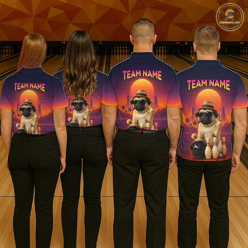 Custom Funny PugDog Bowling Jersey for Women Bowling Team Shirts for Bowler Polo & 1/4 Zip HNT538