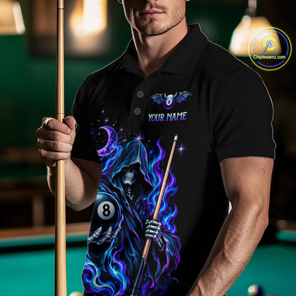 Custom Neon Flaming Grim Reaper 8 Ball Billiard Team Shirts for Men Billiard League Jerseys NNT340