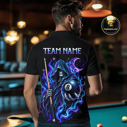 Custom Neon Flaming Grim Reaper 8 Ball Billiard Team Shirts for Men Billiard League Jerseys NNT340