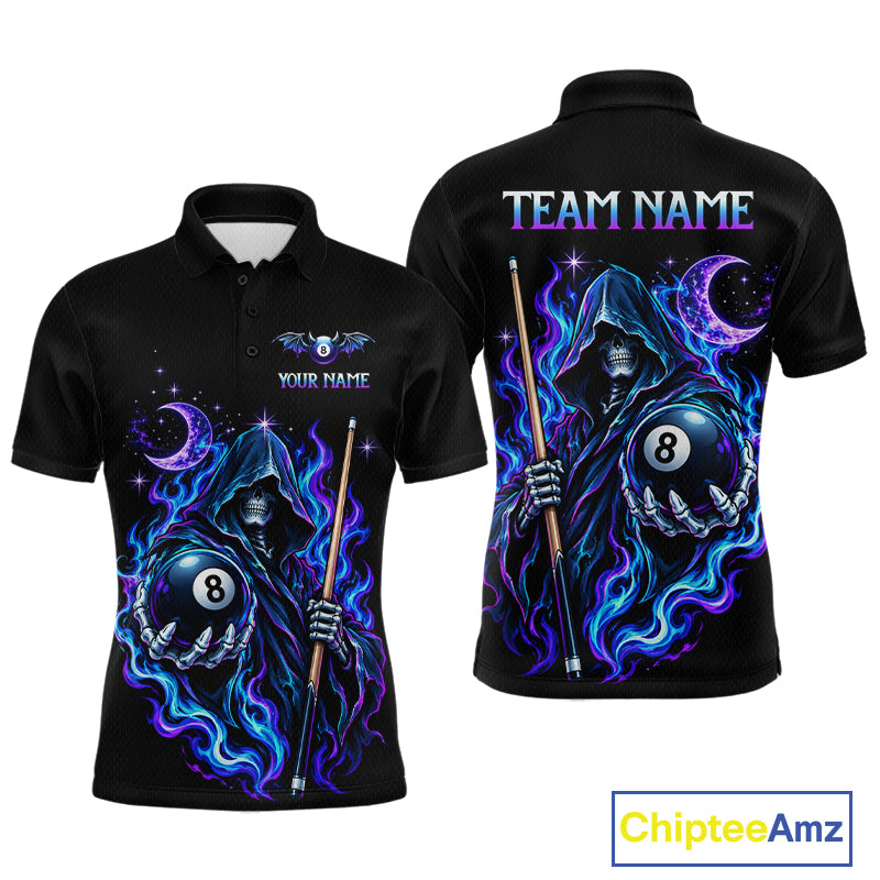 Custom Neon Flaming Grim Reaper 8 Ball Billiard Team Shirts for Men Billiard League Jerseys NNT340