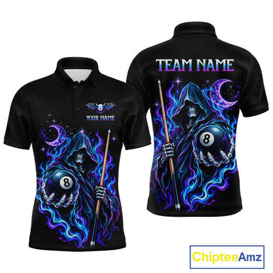 Custom Neon Flaming Grim Reaper 8 Ball Billiard Team Shirts for Men Billiard League Jerseys NNT340