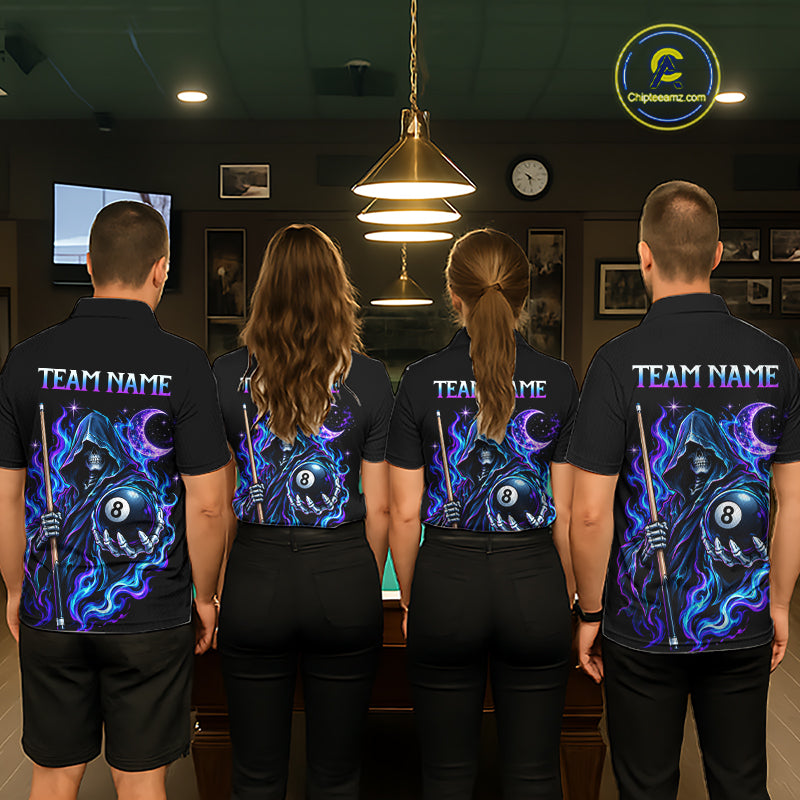 Custom Neon Flaming Grim Reaper 8 Ball Billiard Team Shirts for Men Billiard League Jerseys NNT340