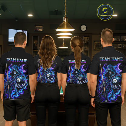 Custom Neon Flaming Grim Reaper 8 Ball Billiard Team Shirts for Men Billiard League Jerseys NNT340