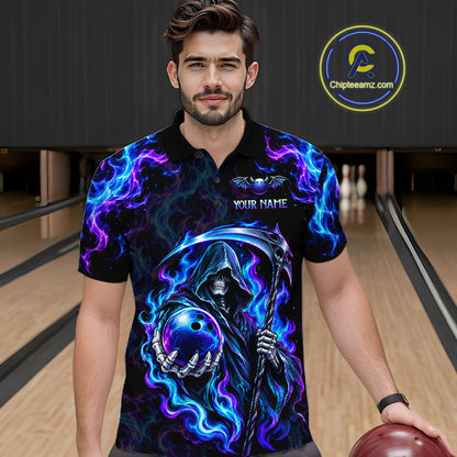 Custom Neon Flaming Grim Reaper Bowling Team Shirts Bowling Jersey for Men Bowling League HNT624