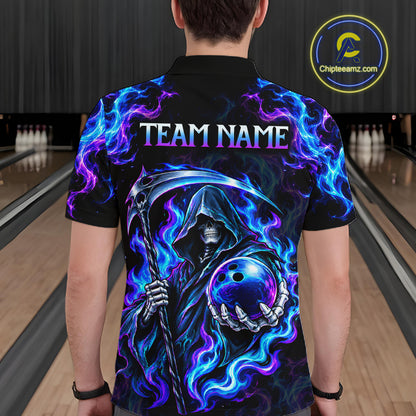 Custom Neon Flaming Grim Reaper Bowling Team Shirts Bowling Jersey for Men Bowling League HNT624