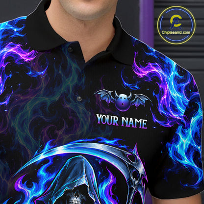 Custom Neon Flaming Grim Reaper Bowling Team Shirts Bowling Jersey for Men Bowling League HNT624