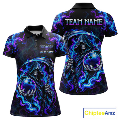 Custom Neon Flaming Grim Reaper Bowling Team Shirts Bowling Jersey for Women Bowling League HNT624
