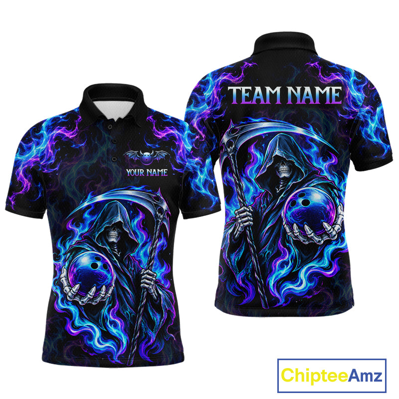 Custom Neon Flaming Grim Reaper Bowling Team Shirts Bowling Jersey for Men Bowling League HNT624