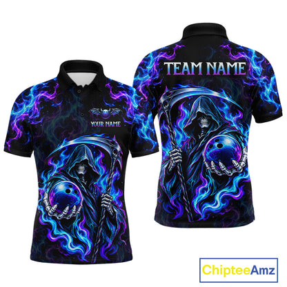Custom Neon Flaming Grim Reaper Bowling Team Shirts Bowling Jersey for Men Bowling League HNT624