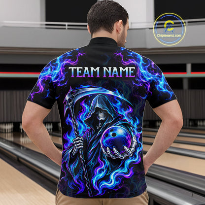 Custom Neon Flaming Grim Reaper Bowling Team Shirts Bowling Jersey for Men Bowling League HNT624