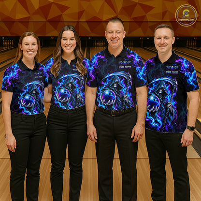 Custom Neon Flaming Grim Reaper Bowling Team Shirts Bowling Jersey for Women Bowling League HNT624