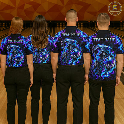 Custom Neon Flaming Grim Reaper Bowling Team Shirts Bowling Jersey for Women Bowling League HNT624