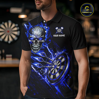 Blue Lightning Skull Darts Shirts Custom Darts Team Shirts for Men Dart Gifts Polo & 1/4 Zip NNT376