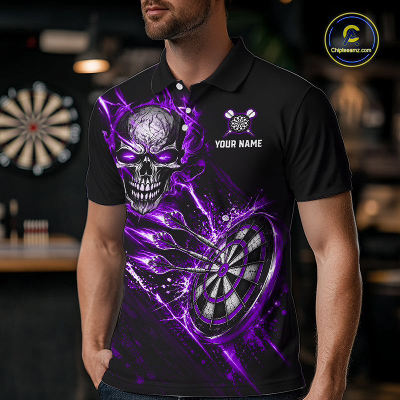 Purple Lightning Skull Darts Shirts Custom Darts Team Shirts for Men Dart Gifts Polo & 1/4 Zip NNT376