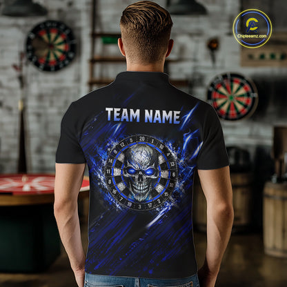 Blue Lightning Skull Darts Shirts Custom Darts Team Shirts for Men Dart Gifts Polo & 1/4 Zip NNT376