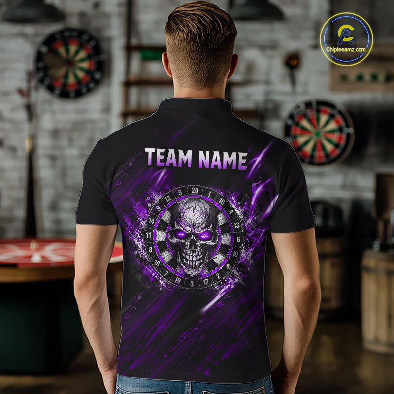 Purple Lightning Skull Darts Shirts Custom Darts Team Shirts for Men Dart Gifts Polo & 1/4 Zip NNT376