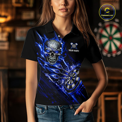 Blue Lightning Skull Darts Shirts Custom Darts Team Shirts for Women Dart Gifts Polo & 1/4 Zip NNT376