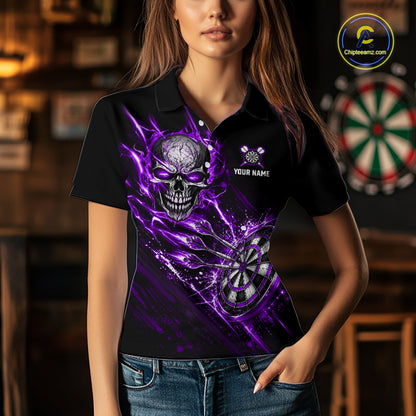 Purple Lightning Skull Darts Shirts Custom Darts Team Shirts for Women Dart Gifts Polo & 1/4 Zip NNT376