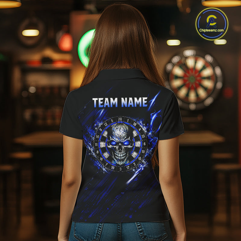Blue Lightning Skull Darts Shirts Custom Darts Team Shirts for Women Dart Gifts Polo & 1/4 Zip NNT376