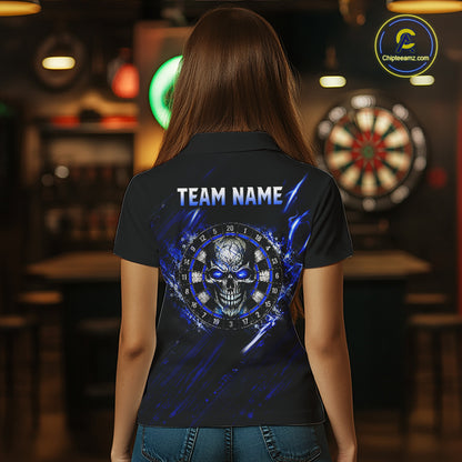 Blue Lightning Skull Darts Shirts Custom Darts Team Shirts for Women Dart Gifts Polo & 1/4 Zip NNT376