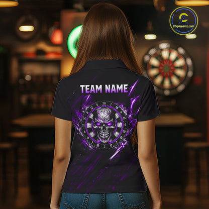 Purple Lightning Skull Darts Shirts Custom Darts Team Shirts for Women Dart Gifts Polo & 1/4 Zip NNT376