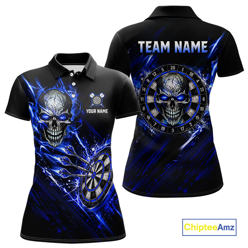 Blue Lightning Skull Darts Shirts Custom Darts Team Shirts for Women Dart Gifts Polo & 1/4 Zip NNT376