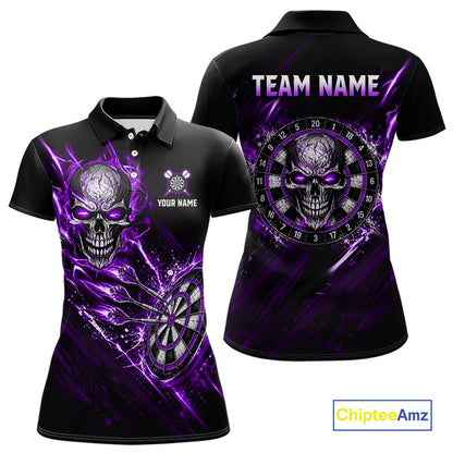 Purple Lightning Skull Darts Shirts Custom Darts Team Shirts for Women Dart Gifts Polo & 1/4 Zip NNT376