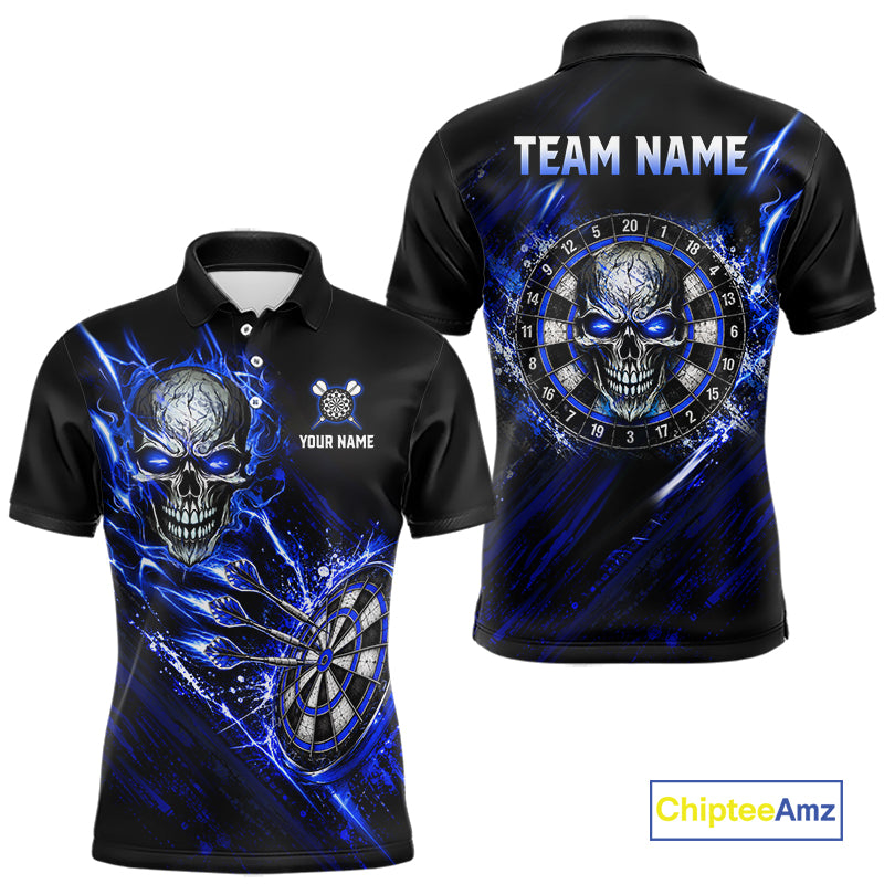 Blue Lightning Skull Darts Shirts Custom Darts Team Shirts for Men Dart Gifts Polo & 1/4 Zip NNT376
