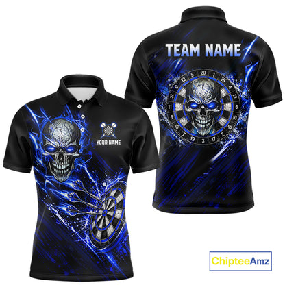 Blue Lightning Skull Darts Shirts Custom Darts Team Shirts for Men Dart Gifts Polo & 1/4 Zip NNT376