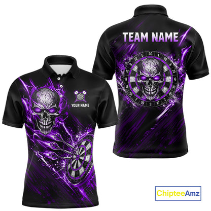 Purple Lightning Skull Darts Shirts Custom Darts Team Shirts for Men Dart Gifts Polo & 1/4 Zip NNT376