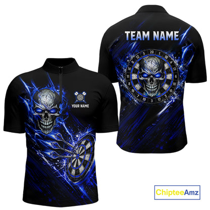 Blue Lightning Skull Darts Shirts Custom Darts Team Shirts for Men Dart Gifts Polo & 1/4 Zip NNT376