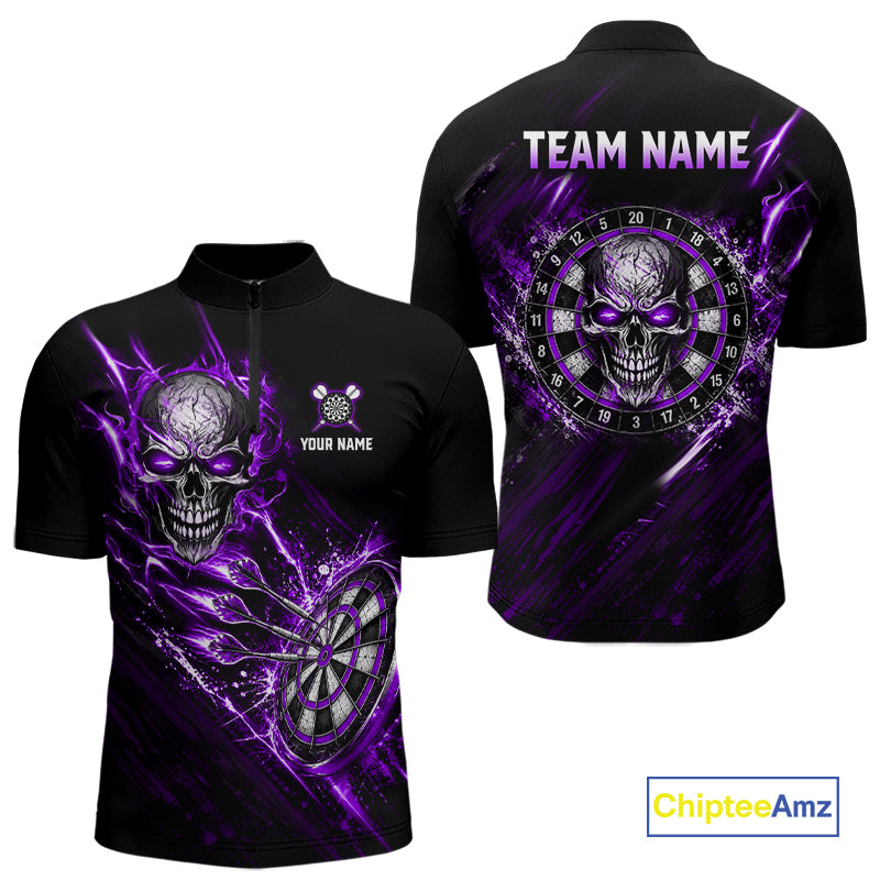Purple Lightning Skull Darts Shirts Custom Darts Team Shirts for Men Dart Gifts Polo & 1/4 Zip NNT376