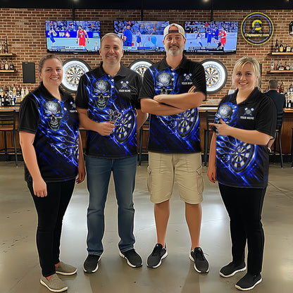 Blue Lightning Skull Darts Shirts Custom Darts Team Shirts for Women Dart Gifts Polo & 1/4 Zip NNT376