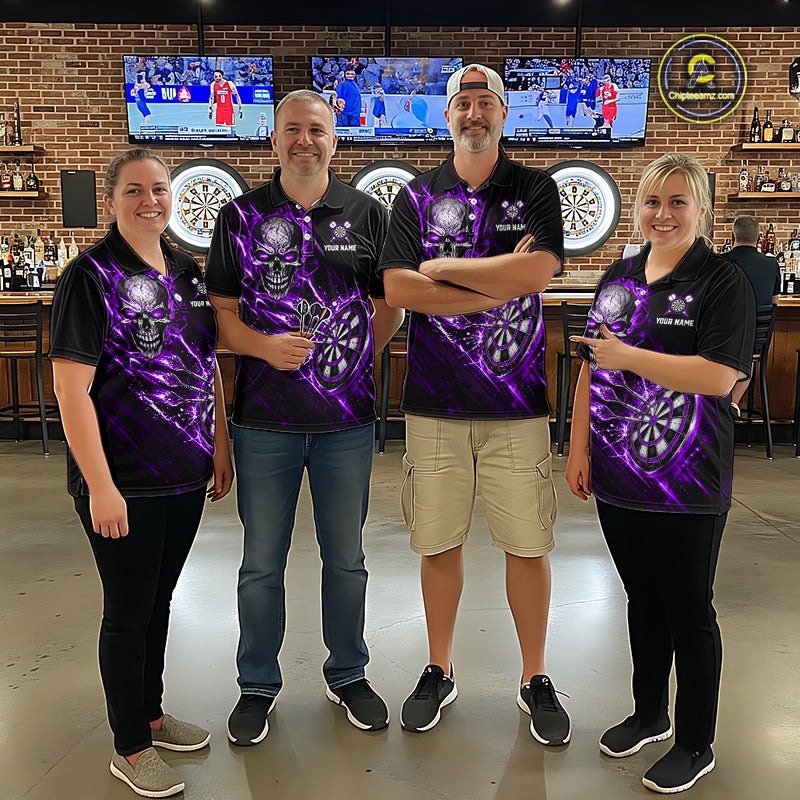Purple Lightning Skull Darts Shirts Custom Darts Team Shirts for Men Dart Gifts Polo & 1/4 Zip NNT376