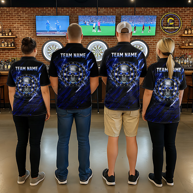 Blue Lightning Skull Darts Shirts Custom Darts Team Shirts for Women Dart Gifts Polo & 1/4 Zip NNT376