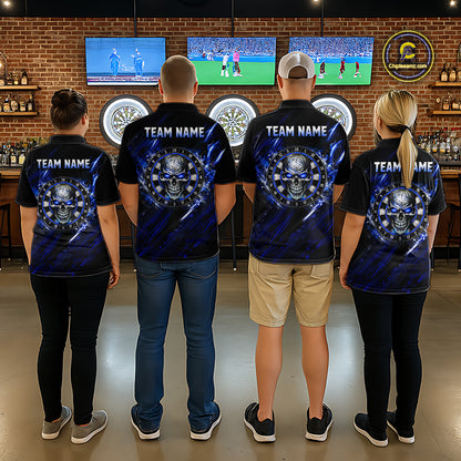 Blue Lightning Skull Darts Shirts Custom Darts Team Shirts for Women Dart Gifts Polo & 1/4 Zip NNT376