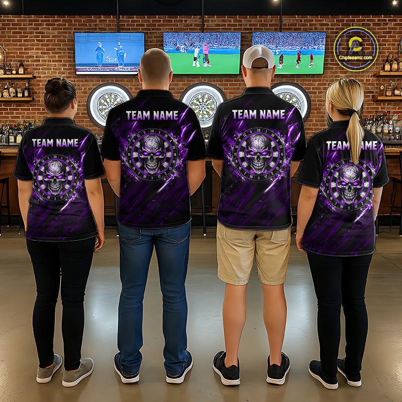 Purple Lightning Skull Darts Shirts Custom Darts Team Shirts for Men Dart Gifts Polo & 1/4 Zip NNT376
