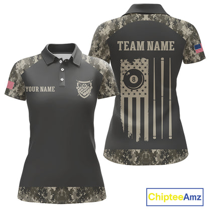 Military Camo Green 8 Ball Billiard Shirts For Women Custom Team League Billiard Jerseys NNT296