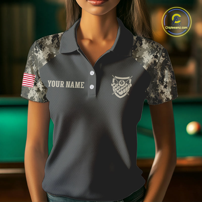 Military Camo Green 8 Ball Billiard Shirts For Women Custom Team League Billiard Jerseys NNT296