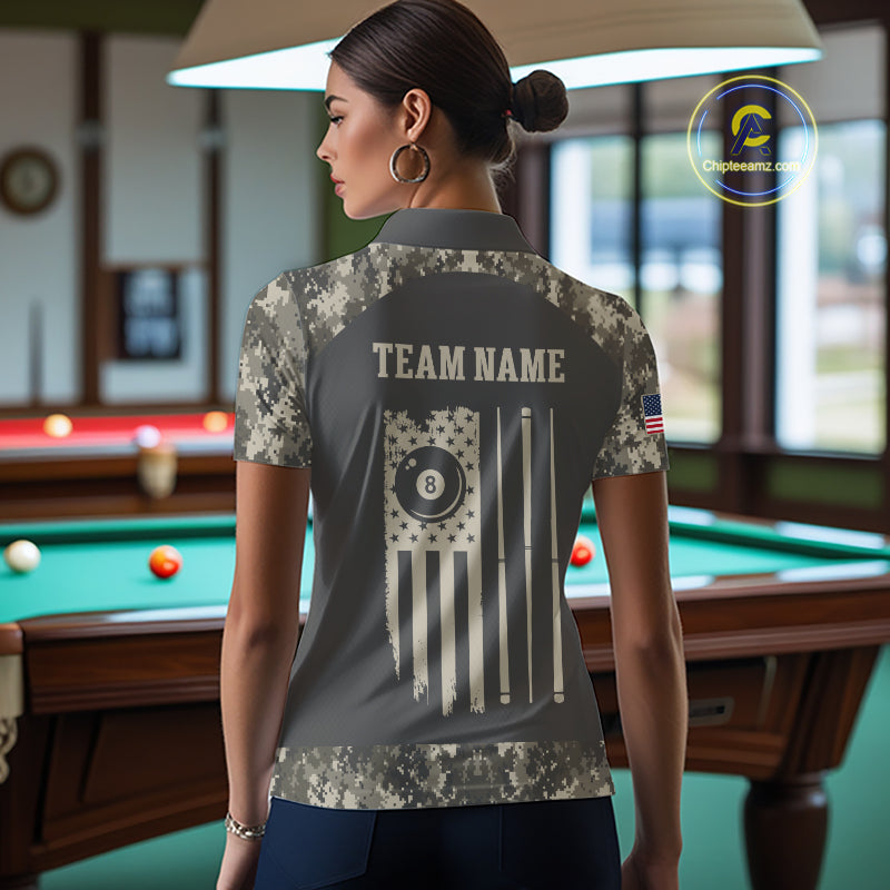 Military Camo Green 8 Ball Billiard Shirts For Women Custom Team League Billiard Jerseys NNT296