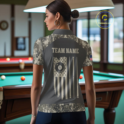 Military Camo Green 8 Ball Billiard Shirts For Women Custom Team League Billiard Jerseys NNT296