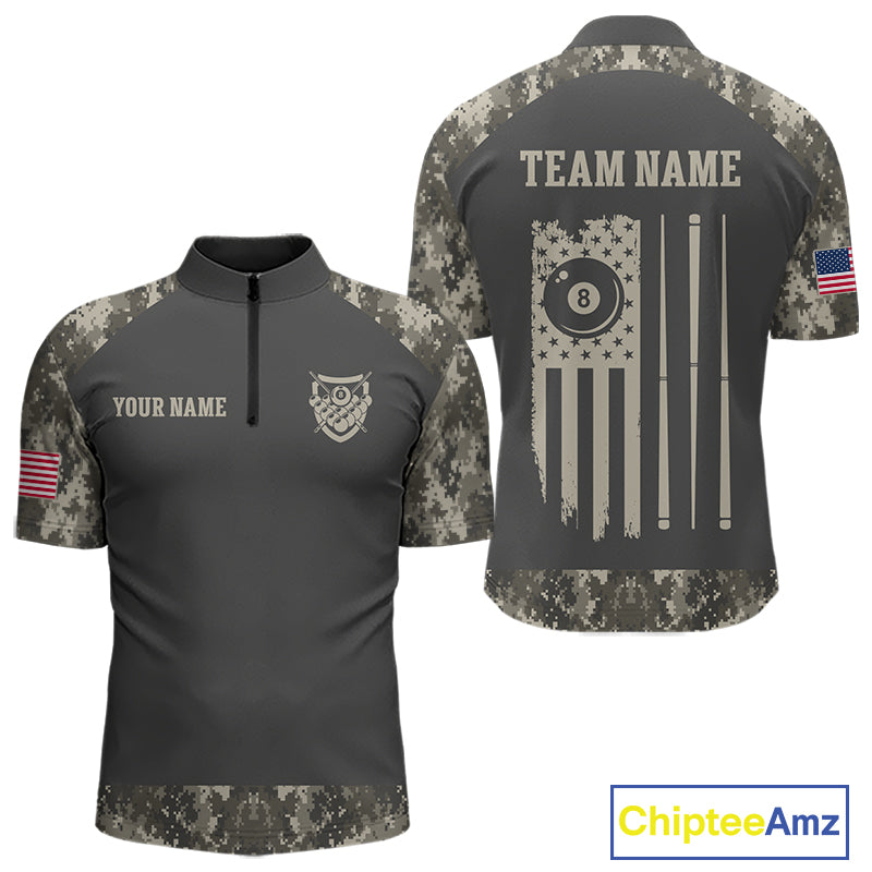 Military Camo Green 8 Ball Billiard Shirts For Men Custom Team League Billiard Jerseys NNT296