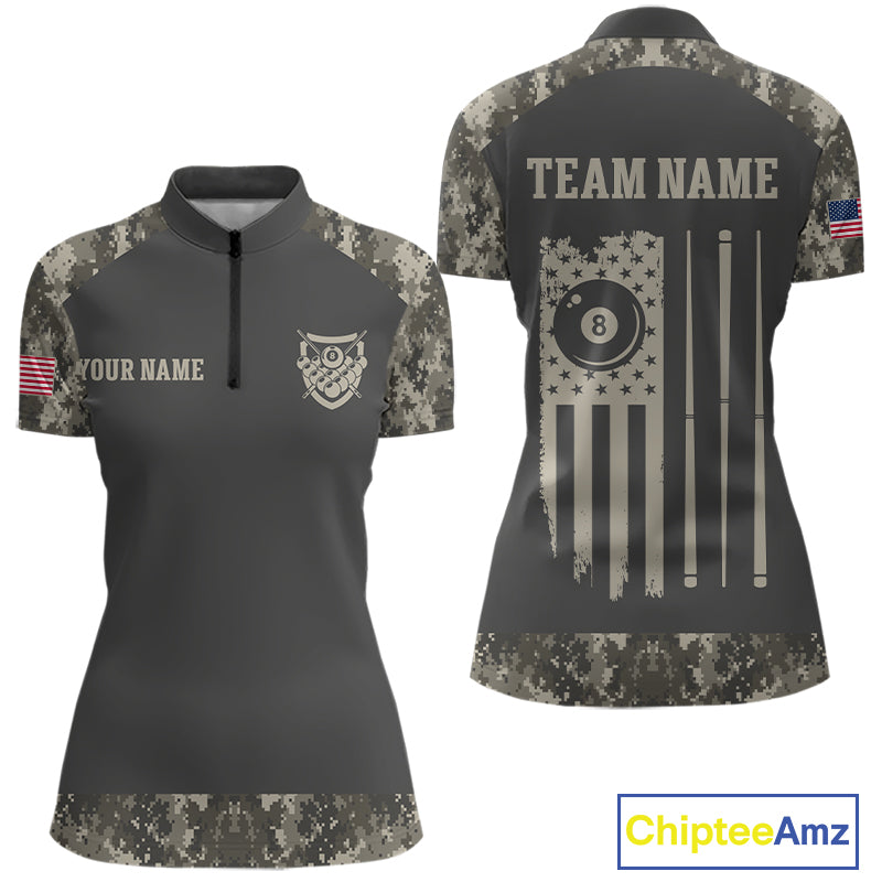 Military Camo Green 8 Ball Billiard Shirts For Women Custom Team League Billiard Jerseys NNT296