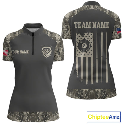 Military Camo Green 8 Ball Billiard Shirts For Women Custom Team League Billiard Jerseys NNT296