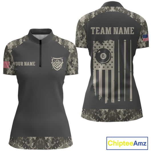 Military Camo Green 8 Ball Billiard Shirts For Women Custom Team League Billiard Jerseys NNT296